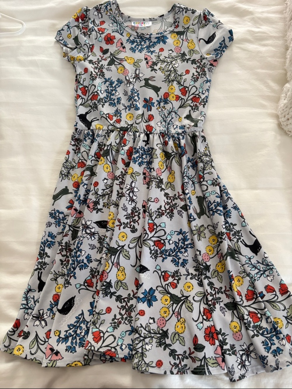 Dot Dot Smile Girls Floral Print Gray Knit Dress size 7